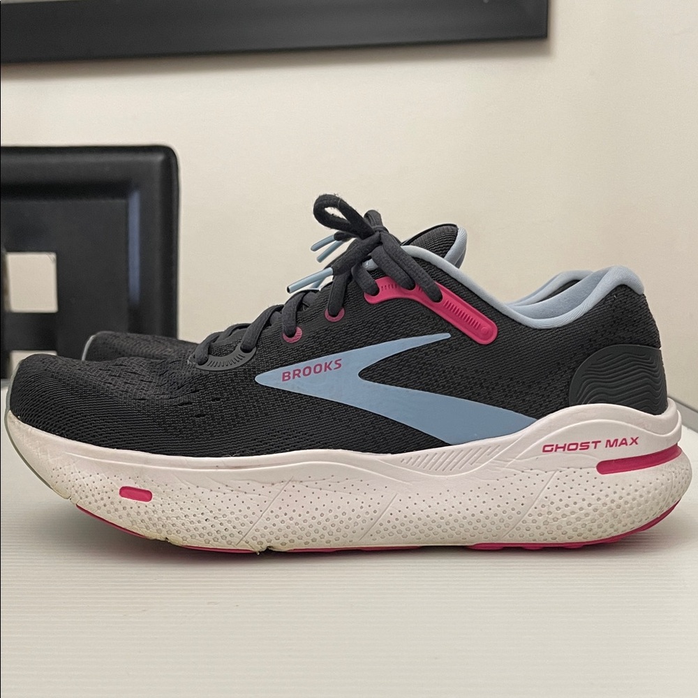 Brooks Ghost Max Black Light Blue Pink Running Sneakers